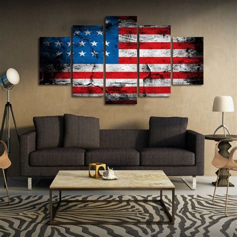 American Flag Canvas Painting Hd Printed Wall Art 5 Panel Pictures