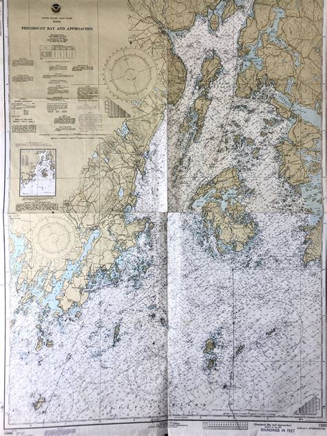 Vintage Noaa Lithographic Nautical Chart 13302 Penobscot Bay And