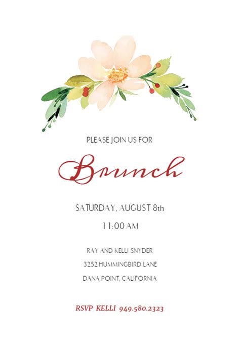 Pink Flower Free Brunch And Lunch Invitation Template Greetings