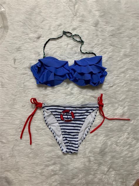 Bsw085 Blue Bandeau Sailor Stripe Swimwear Womens Fashion Swimwear