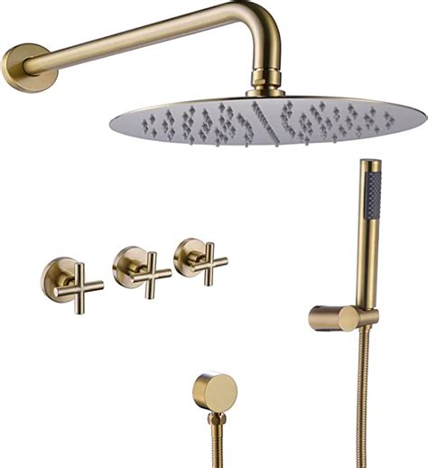 Rbrohant Gold Shower System Brass Shower Faucet Set 10 Inch High
