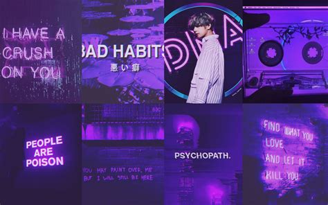 Taehyung Aesthetic Purple Neon Bts Bts Wallpaper Lyrics Kpop Wallpaper Aesthetic Collage