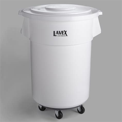 Lavex Janitorial 55 Gallon White Round Commercial Trash Can With Lid