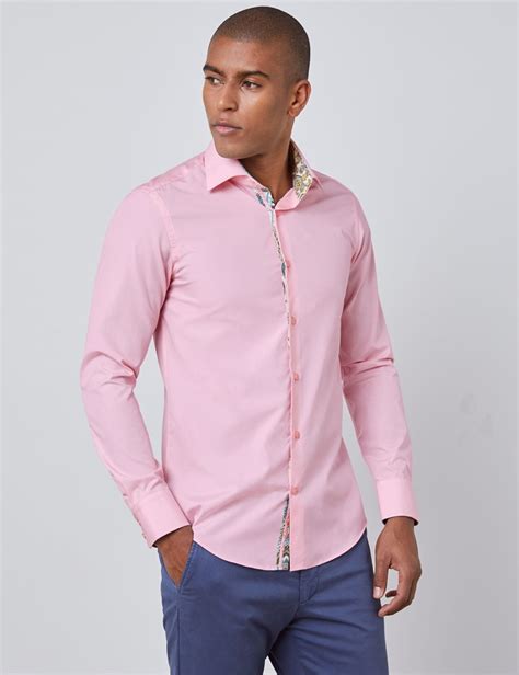Mens Curtis Pink Cotton Poplin Slim Fit Shirt With Contrast Detail