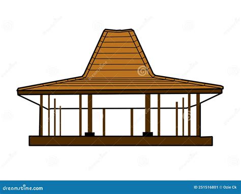 Illustration Of Joglo House Line Art Traditional House From Central