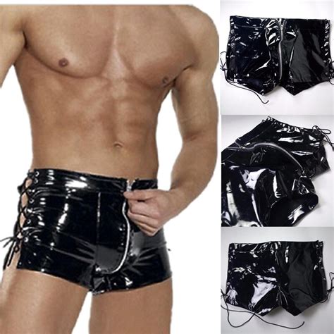 M Xxl Mens Leather Boxer Sexy Gay Underwear Wetlook Pu Zipper