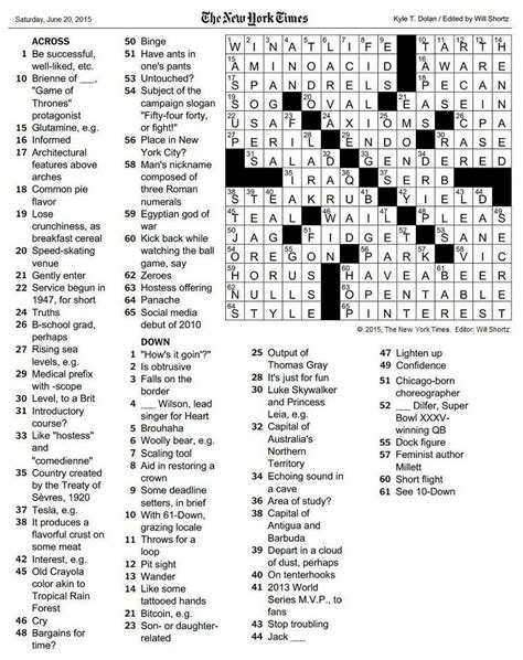 The New York Times Crossword In Gothic 062015 — The Saturday Crossword