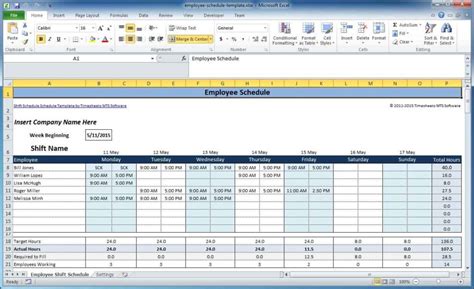 Excel Spreadsheet Template Scheduling —
