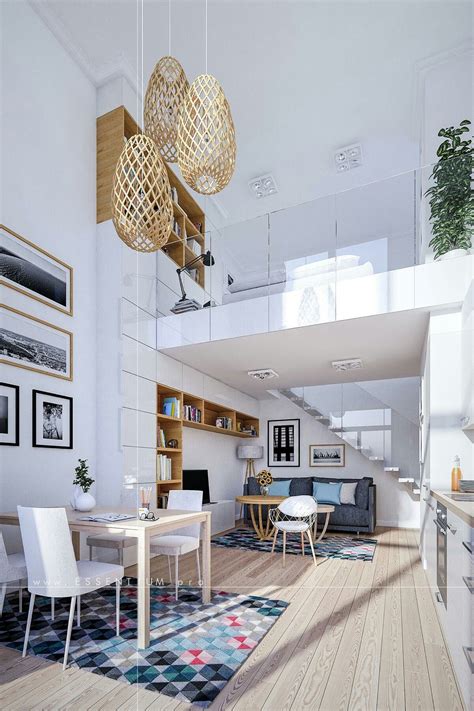 Loft Moderno Em Tons Branco Double Height Living Room Loft