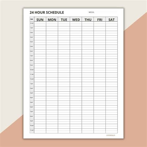 Daily Routine 24 Hour Schedule Template