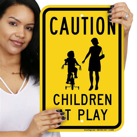 Caution Children At Play Sign Mother And Tricycle Graphic Sku K 2008