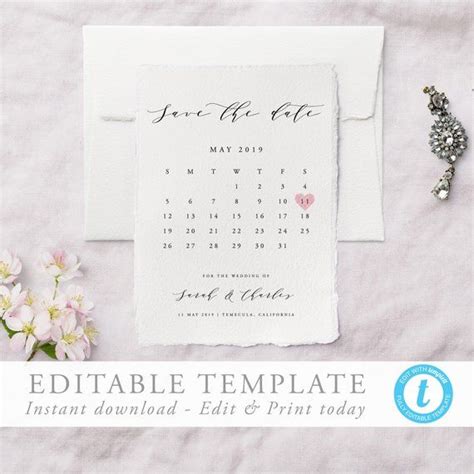 Printable Calendar Save The Date Template Printable Save Our Etsy