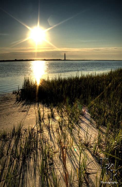 Folly Beach South Carolina Sunrise Beach Scene Morris Island Light