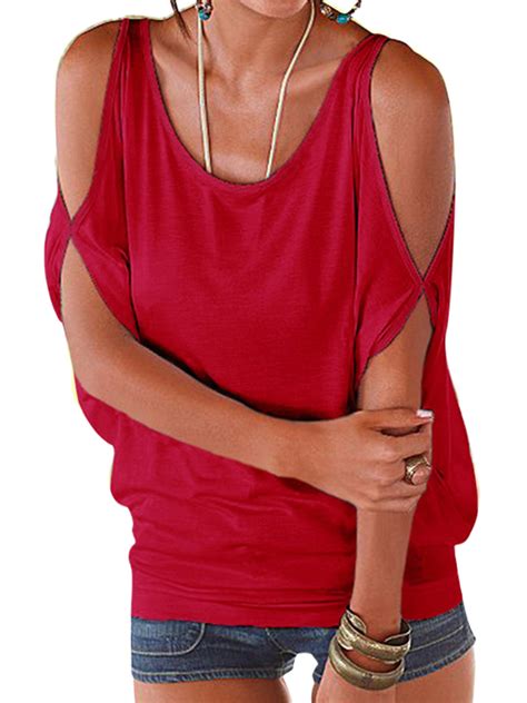 Sexy Dance Women Summer Cold Shoulder Loose Top Blouse Ladies Casual