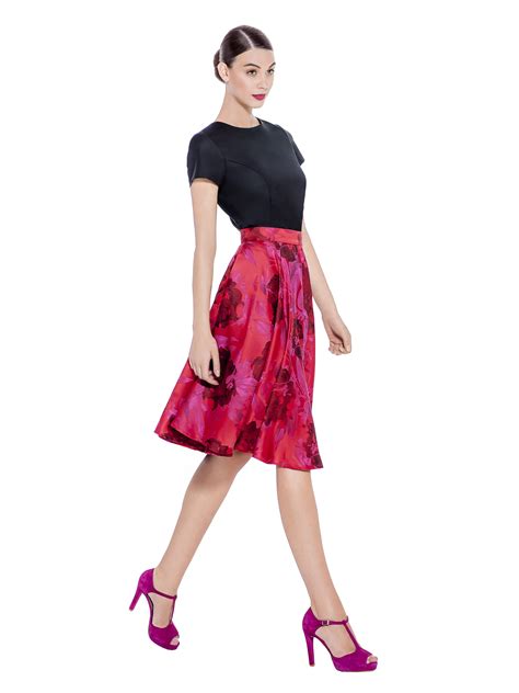 Red Floral Jacquard Circle Skirt Skirts Feminine Outfit Drapey Skirt