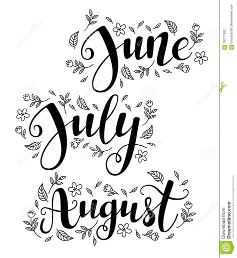 Bundle fonts, digital font, font download, calligraphy font, handwritten font, wedding font, modern font, brush font, font. Cute Brush Calligraphy Of Summer Months Of The Year Stock ...