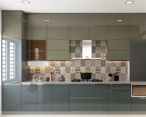 Modern Spacious Kitchen Design Idea With Glossy Laminates Livspace