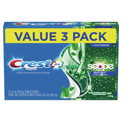 Crest Plus Scope Outlast Complete Whitening Toothpaste 54 Oz Pack Of