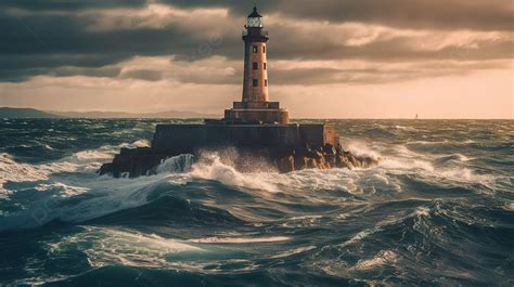 Lighthouse Floating In A Stormy Sea Background Picture Of Lighthouse