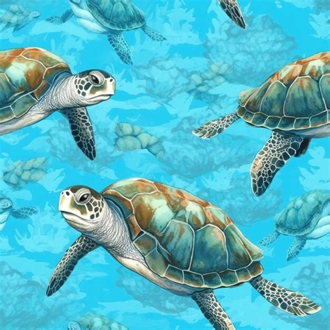 Premium Ai Image Sea Turtles Pattern Seamless