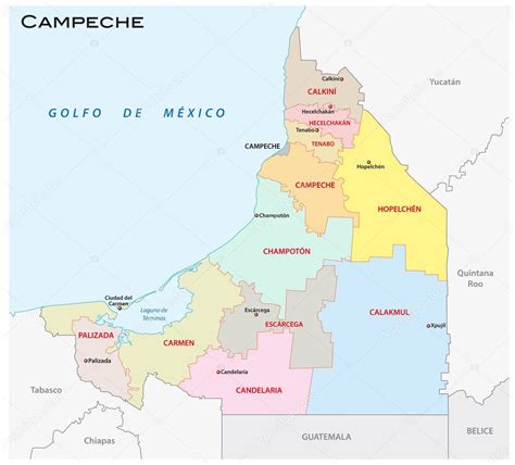 Campeche Mapa Del Vector Administrativo Político México — Archivo