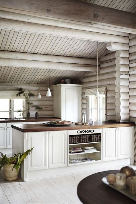 Rustic Kitchen With Whitewash Cabinet Floors And Walls Cabin