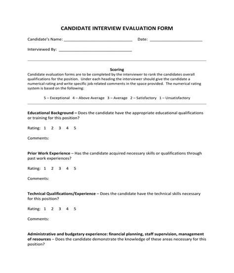 Free Candidate Evaluation Form Samples In Pdf Ms Word Excel