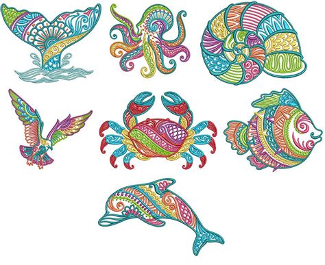 Mehndi Sea Life Set Hand Embroidery Designs Hand Embroidery