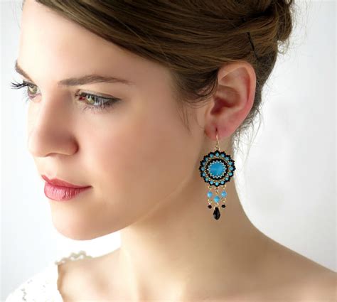 Boho Turquoise Earrings Swarovski Crystal Chandelier Etsy