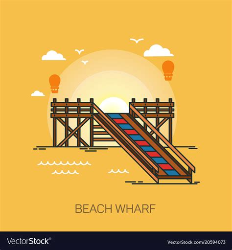 Wharf Or Quay Pier Or Wooden Dock On Beach Vector Image