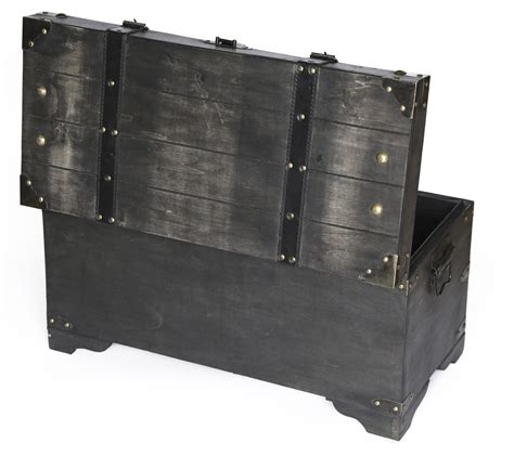 Distressed Black Medium Wooden Storage Trunk Vintiquewise