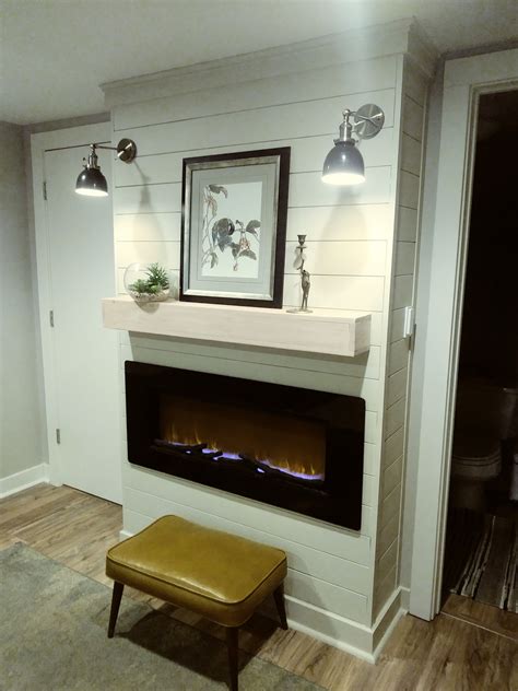 Shiplap Electric Fireplace Master Bedroom Interior Painted Brick