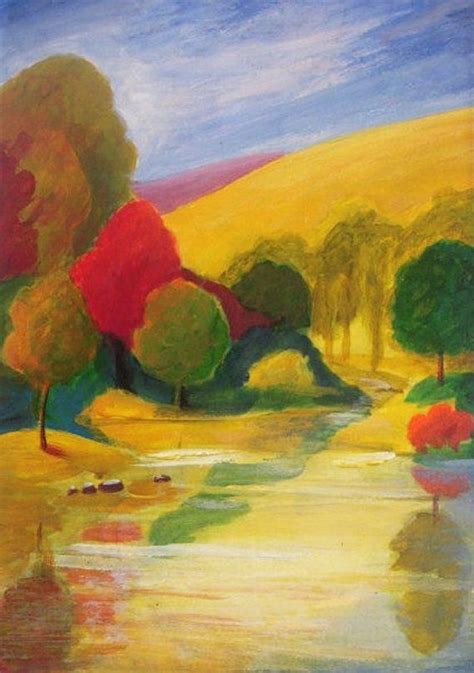 Autumn Scenery Original Acrylic Painting Abstract By Vesnasart Rain