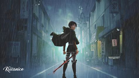 Shingeki No Kyojin Anime Boys Anime Rain City Sword Weapon Blood