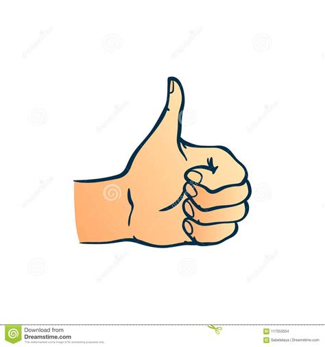 Human Hand Showing Thumbs Up Gesture In Sketch Style Isolated On White