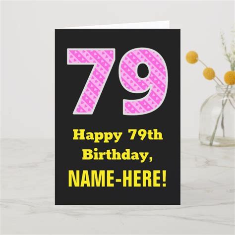 79th Birthday Pink Stripes And Hearts 79 Name Card In