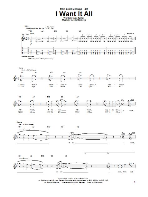 Tabs and sheet music search engine. I Want It All Sheet Music | Arctic Monkeys | Guitar Tab