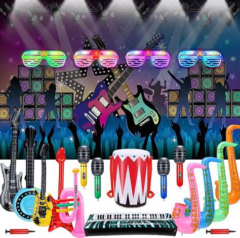 Glimin Inflatable Rock Star Toy Set 20 Pcs 80s 90s Party