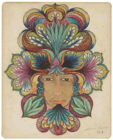 Minnie Evans 1892 1987 Untitled Woman With Floral Designs 1948