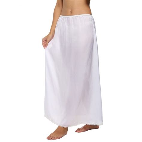 Women Half Slip Satin Trim Maxi Lace Underskirt Slip Summer Loose