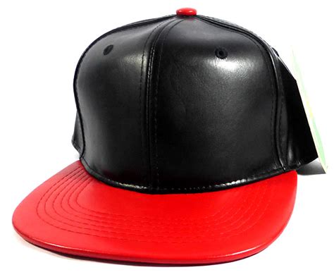 Faux Leather Plain Snapback Caps Wholesale Black Red