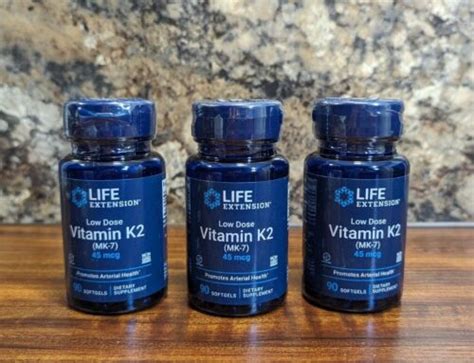 New 3x Bottles Life Extension Low Dose Vitamin K2 Mk 7 45 Mcg 90