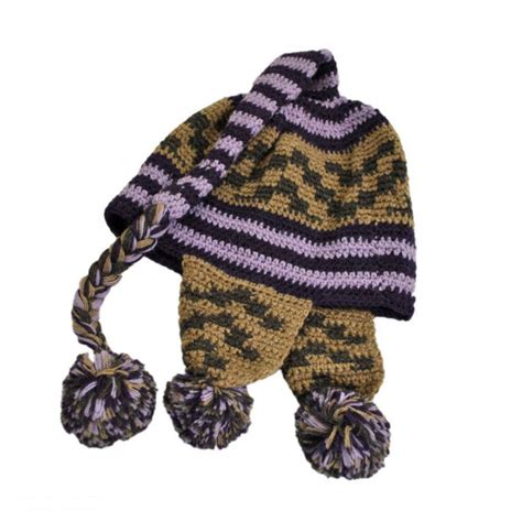 Peruvian Trading Company Striped Pixie Wool Crochet Knit Beanie Hat Beanies