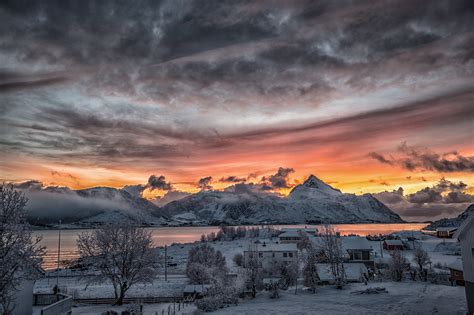 Sunset Over Winter Landscape In Norway Hd Wallpaper Background Image