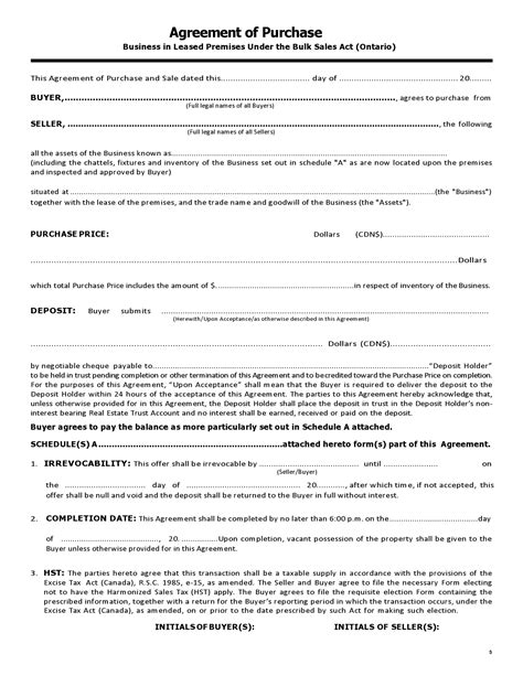 41 Free Business Purchase Agreement Templates Word