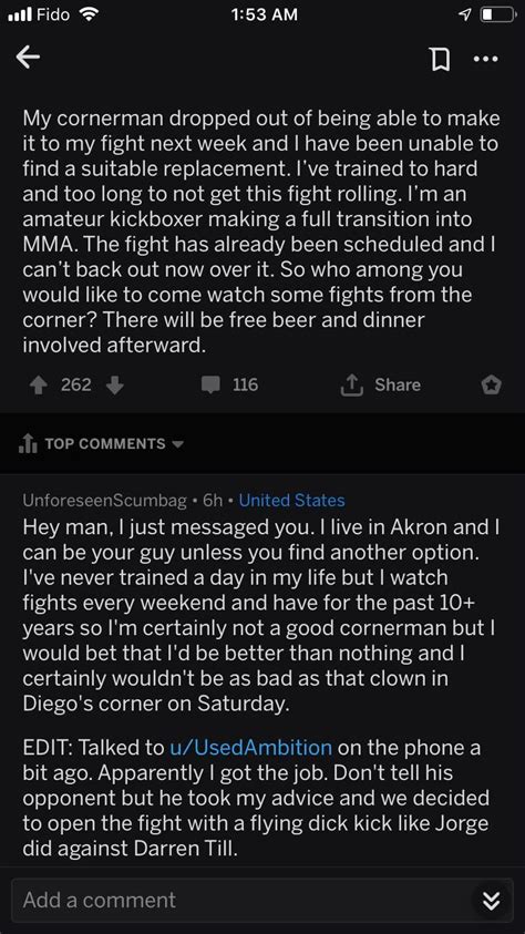 Fellow Redditor Came To Rescue To Be The Cornerman For Another Redditor