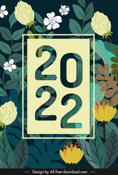 2022 Calendar Cover Template Elegant Plants Elements Decor Vectors