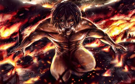 Eren Yeager 4k Attack On Titan Fire Manga Shingeki No Kyojin Green Eyes