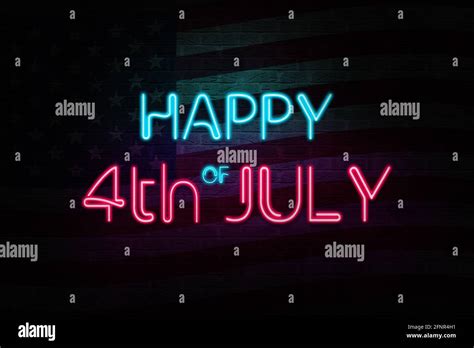 Happy 4th Of July Neon Lights Glowing Background Modern Patriotic
