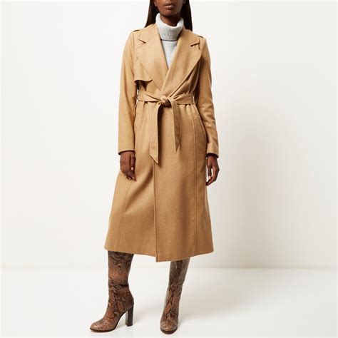See more natural raincoats and trench coats. River Island Camel Wool-blend Longline Trench Coat in ...